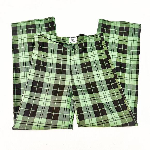 Princess Polly Plaid Patterned V-Cut Waist Green Checkered Flare Pant Size 12 - Picture 4 of 8